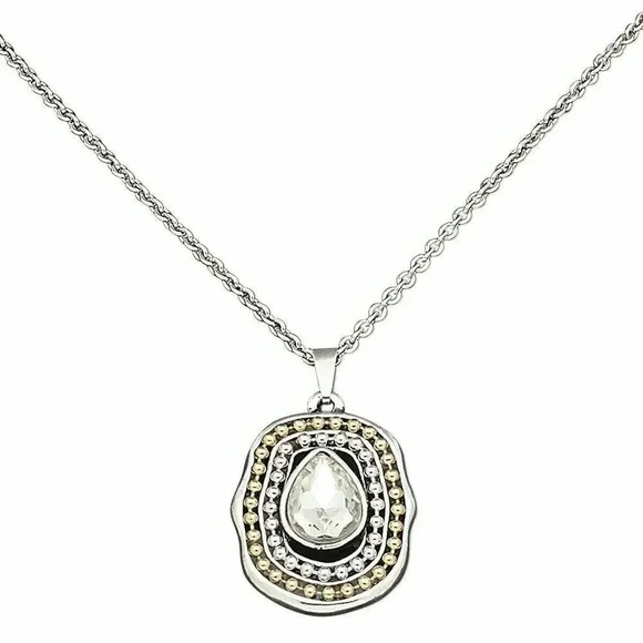 Mixed Metals Gold Silver Teardrop Rhinestone Pendant Necklace - Picture 1 of 1